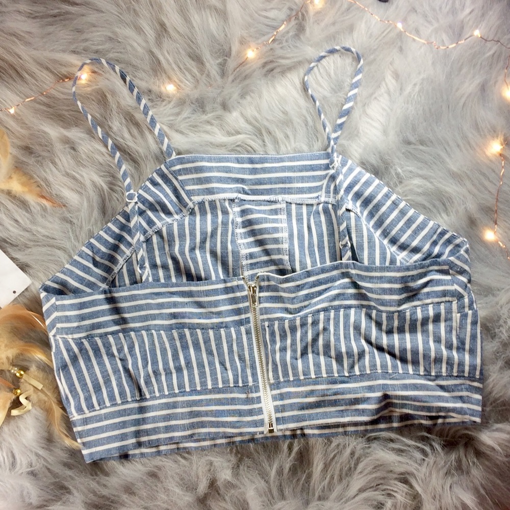 Charlotte Russe Crop Top Striped Zipper sz Large - Picture 3 of 8